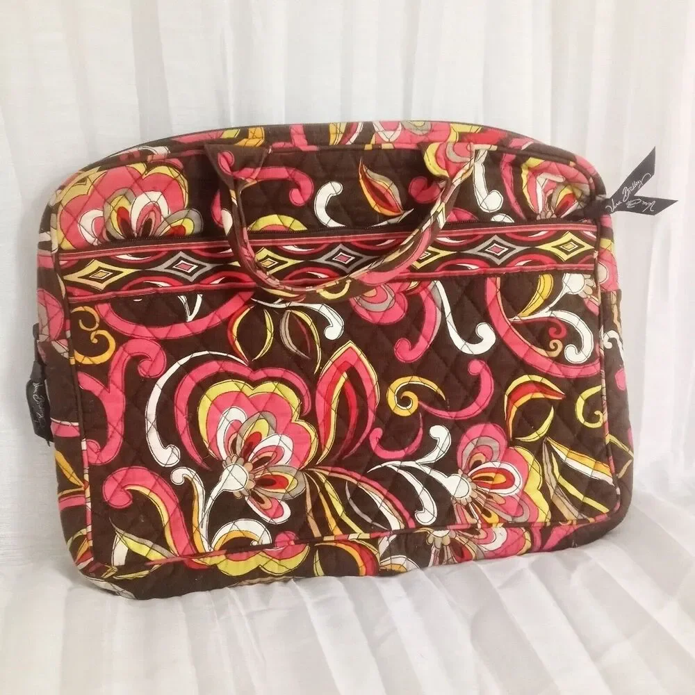 Vera Bradley Paisley Laptop Case Briefcase Pockets Zip Quilted Electronics Bag